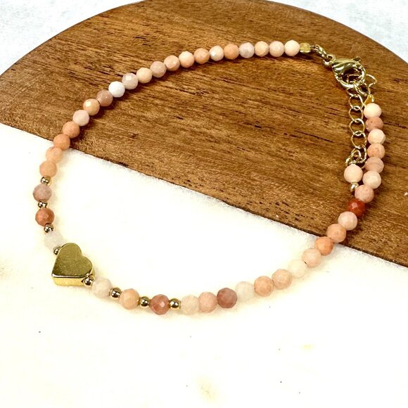 Pink Opal Bracelet with heart charm - Picture 3 of 5